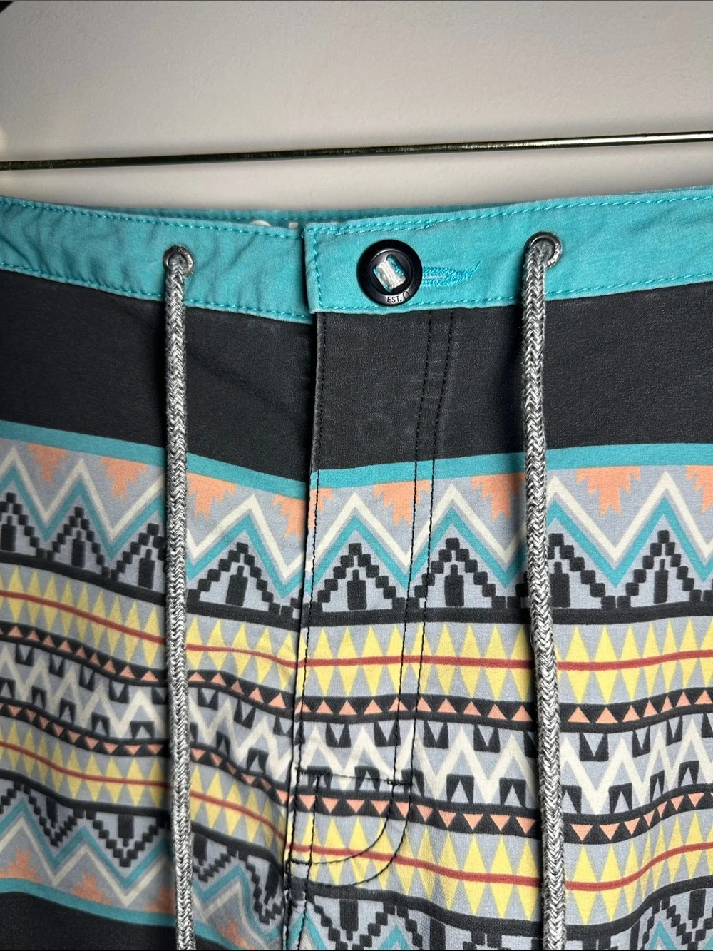 Katin Men's Gray Aztec-Stripe Swim Trunks with Aqua Waistband